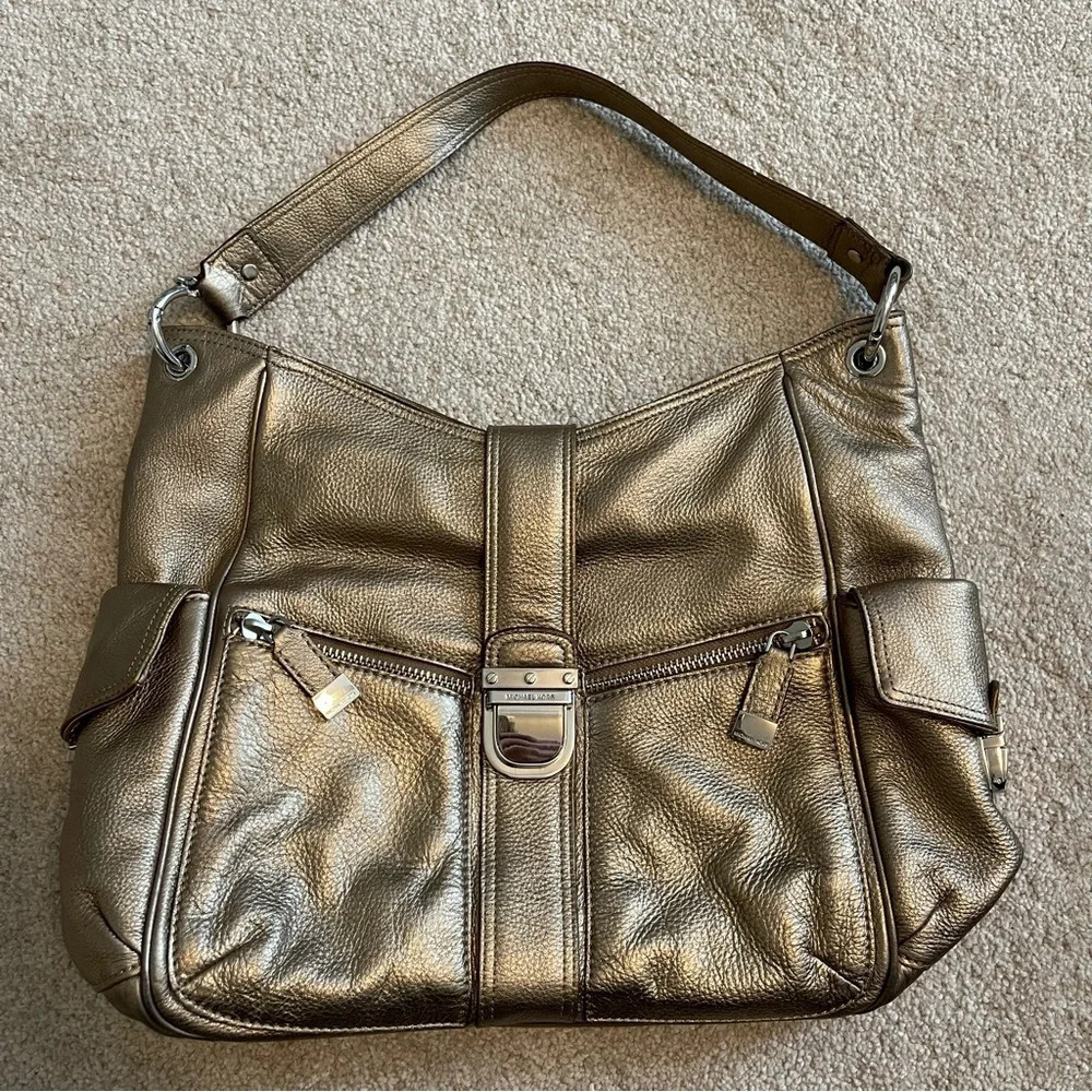 Michael Kors Pebbled Leather Shoulder Bag Metallic Gold